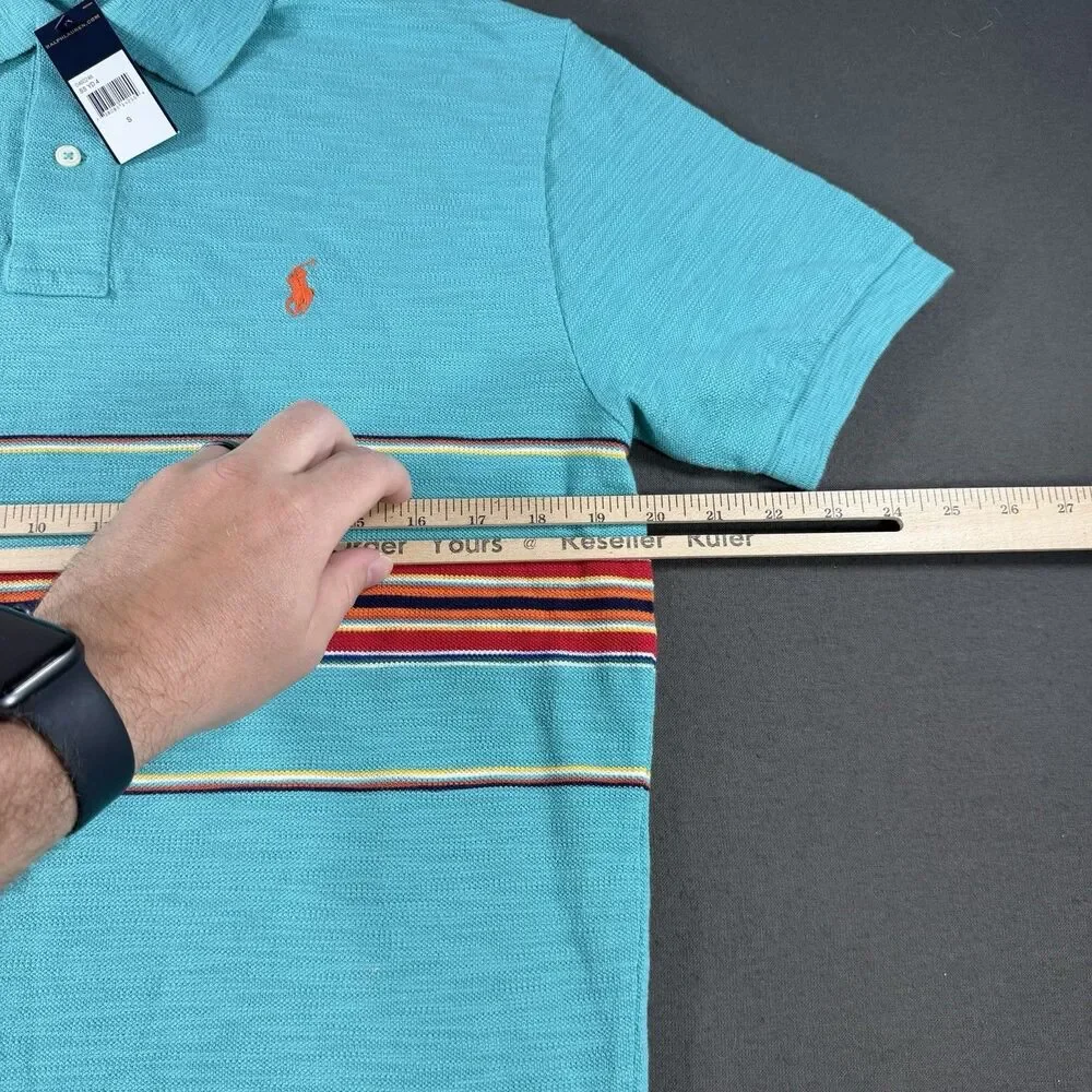 Vintage Polo Ralph Lauren Shirt Mens Small Teal Golf Striped Pullover Terry New